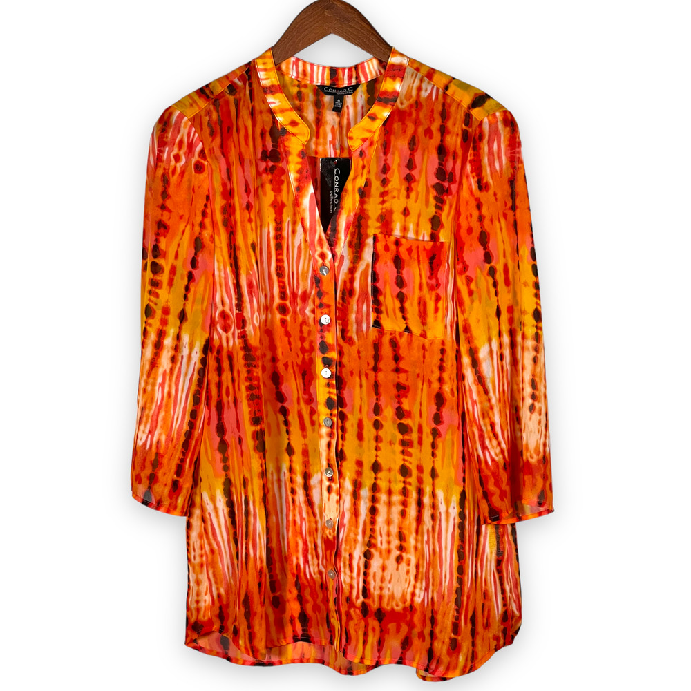 NWT Conrad C Collection Orange Tie Dye Long Sleeve Tunic Blouse Top Sz 6, 8, 12